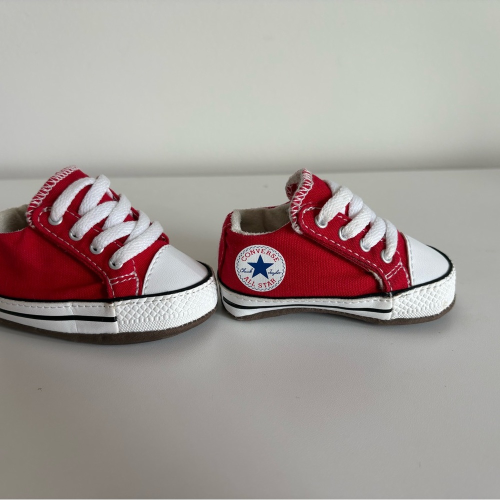Classic Red Converse Canvas Baby Sneakers with White Toe and Laces - Picture 2 of 5